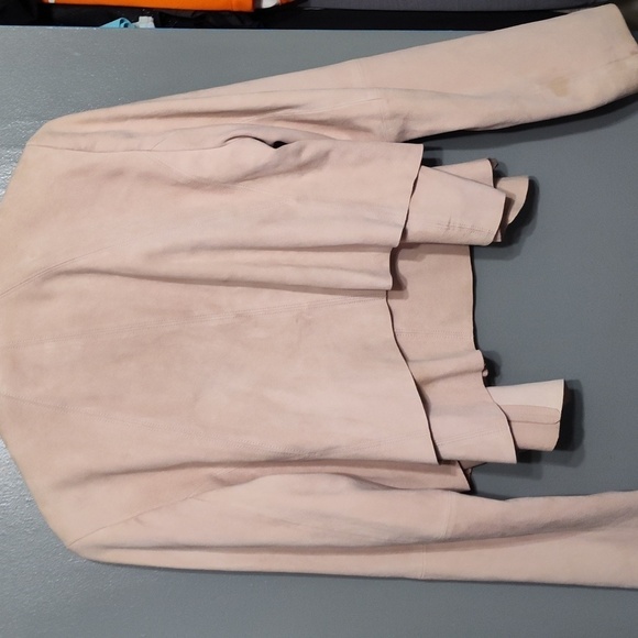 White House Black Market Flounce-Front Suede Jacket cropped light pink size m - Picture 2 of 14